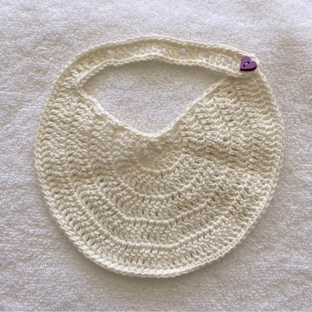 Hand crafted baby drool bib. Soft cotton and crocheted.